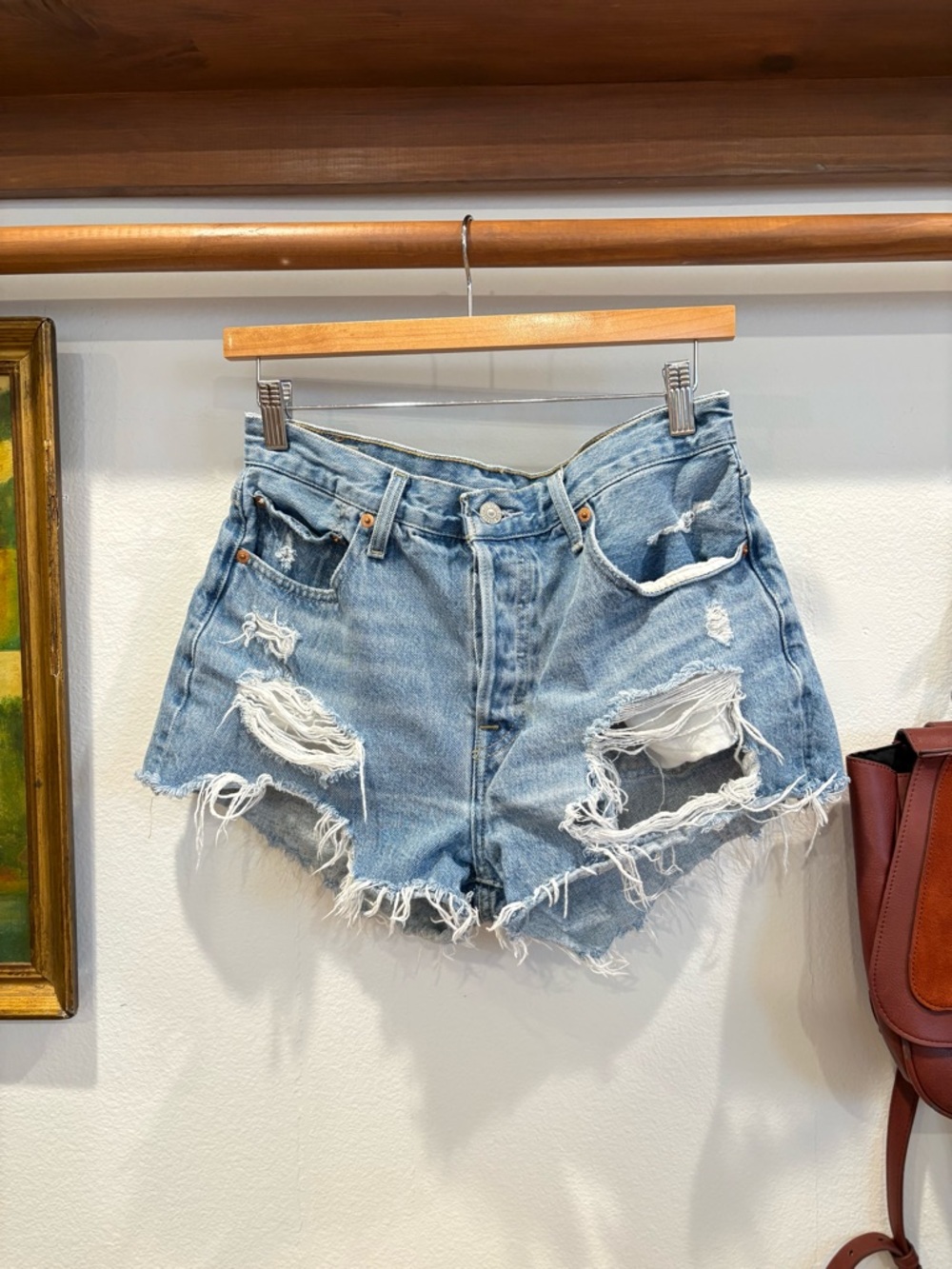 Levi's Light Blue Distressed High-Rise Denim Shorts